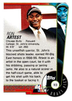 1999-00 Topps #113 Ron Artest Back