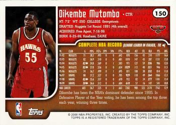 1999-00 Topps #150 Dikembe Mutombo Back