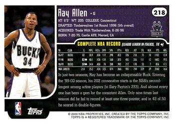 1999-00 Topps #218 Ray Allen Back