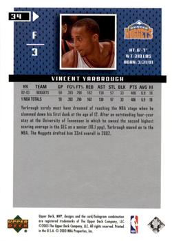 2003-04 Upper Deck MVP - Silver #34 Vincent Yarbrough Back