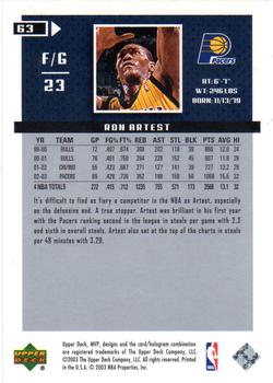 2003-04 Upper Deck MVP - Silver #63 Ron Artest Back