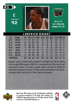 2003-04 Upper Deck MVP - Silver #83 Lorenzen Wright Back