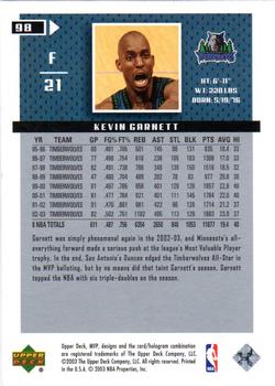 2003-04 Upper Deck MVP - Silver #98 Kevin Garnett Back