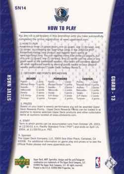 2003-04 Upper Deck MVP - Sportsnut Fantasy #SN14 Steve Nash Back