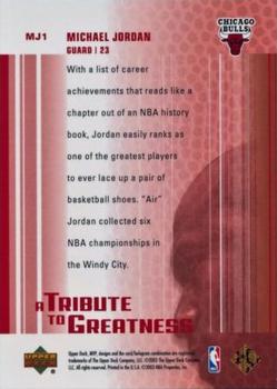 2003-04 Upper Deck MVP - A Tribute to Greatness #MJ1 Michael Jordan Back