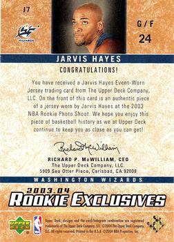 2003-04 Upper Deck Rookie Exclusives - Jerseys #J7 Jarvis Hayes Back