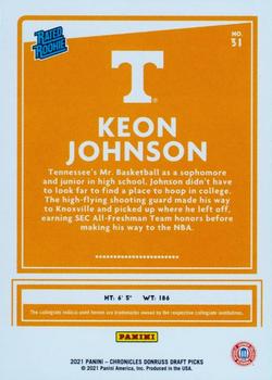 2021 Panini Chronicles Draft Picks - Black #31 Keon Johnson Back