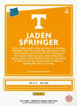 2021 Panini Chronicles Draft Picks - Black #45 Jaden Springer Back