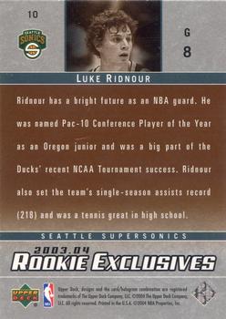 2003-04 Upper Deck Rookie Exclusives - Variation #10 Luke Ridnour Back