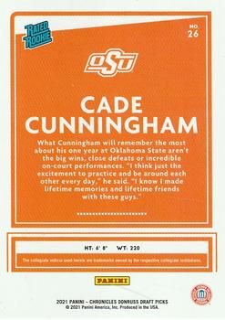 2021 Panini Chronicles Draft Picks - Bronze #26 Cade Cunningham Back