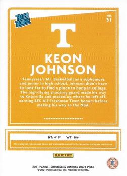 2021 Panini Chronicles Draft Picks - Bronze #31 Keon Johnson Back
