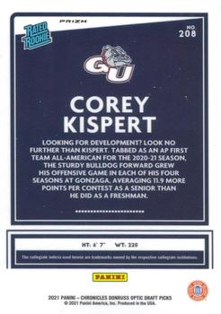 2021 Panini Chronicles Draft Picks - Holo #208 Corey Kispert Back