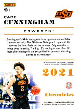 2021 Panini Chronicles Draft Picks - Orange #1 Cade Cunningham Back