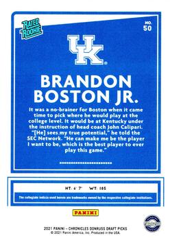 2021 Panini Chronicles Draft Picks - Orange #50 Brandon Boston Jr. Back