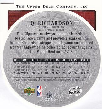 2003-04 Upper Deck Standing O - Die Cuts/Embossed #32 Quentin Richardson Back