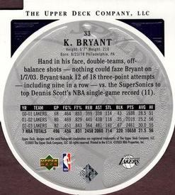 2003-04 Upper Deck Standing O - Die Cuts/Embossed #33 Kobe Bryant Back