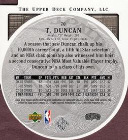 2003-04 Upper Deck Standing O - Die Cuts/Embossed #70 Tim Duncan Back