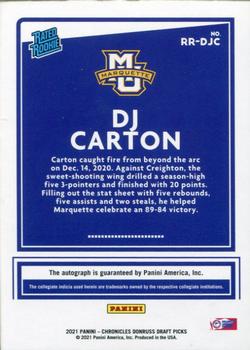 2021 Panini Chronicles Draft Picks - Donruss Rated Rookie Autographs Green #RR-DJC DJ Carton Back