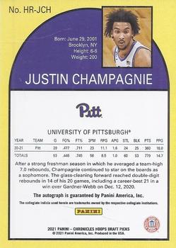 2021 Panini Chronicles Draft Picks - Hoops Retro Autographs Purple #HR-JCH Justin Champagnie Back