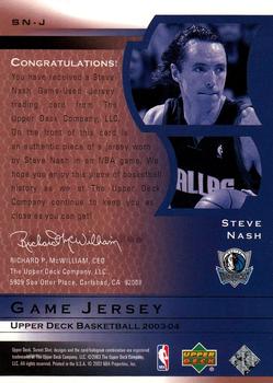 2003-04 Upper Deck Sweet Shot - Game Jersey #SN-J Steve Nash Back