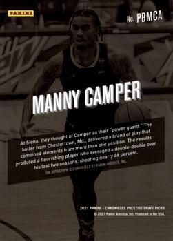 2021 Panini Chronicles Draft Picks - Prestige Bonus Shots Signatures #PBMCA Manny Camper Back
