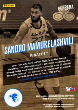 2021 Panini Chronicles Draft Picks - Prestige Bonus Shots Signatures #PBSMA Sandro Mamukelashvili Back