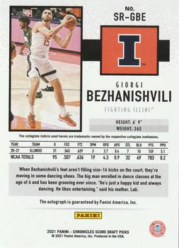 2021 Panini Chronicles Draft Picks - Score Rookie Autographs #SR-GBE Giorgi Bezhanishvili Back