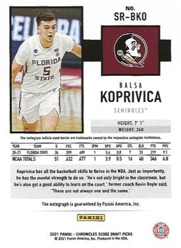 2021 Panini Chronicles Draft Picks - Score Rookie Autographs Purple #SR-BKO Balsa Koprivica Back