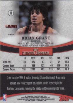 1999-00 Topps Gold Label #18 Brian Grant Back