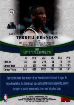1999-00 Topps Gold Label #45 Terrell Brandon Back