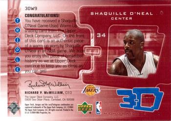 2003-04 Upper Deck Triple Dimensions - 3-D Warmups #3DW9 Shaquille O'Neal Back