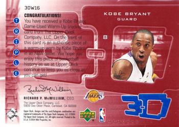 2003-04 Upper Deck Triple Dimensions - 3-D Warmups #3DW16 Kobe Bryant Back