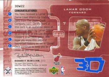 2003-04 Upper Deck Triple Dimensions - 3-D Warmups #3DW22 Lamar Odom Back