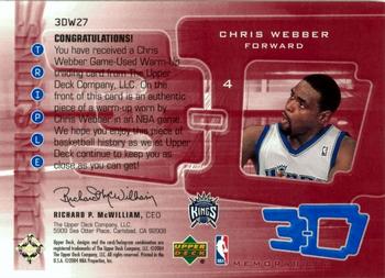 2003-04 Upper Deck Triple Dimensions - 3-D Warmups #3DW27 Chris Webber Back
