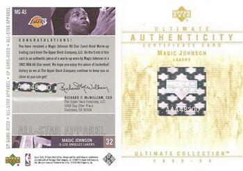 2003-04 Upper Deck Ultimate Collection - Autographed Buybacks #MA Magic Johnson Back
