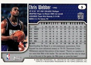 1999-00 Topps Tipoff #5 Chris Webber Back