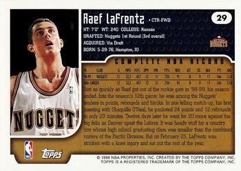 1999-00 Topps Tipoff #29 Raef LaFrentz Back