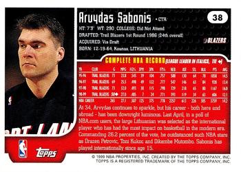 1999-00 Topps Tipoff #38 Arvydas Sabonis Back