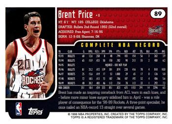 1999-00 Topps Tipoff #89 Brent Price Back