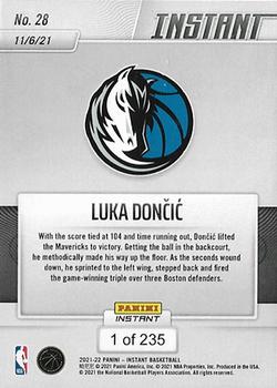 2021-22 Panini Instant NBA #28 Luka Doncic Back