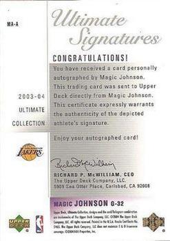 2003-04 Upper Deck Ultimate Collection - Signatures #MA-A Magic Johnson Back