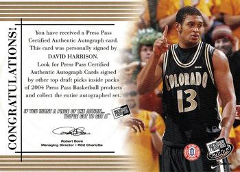 2004 Press Pass - Autographs #NNO David Harrison Back
