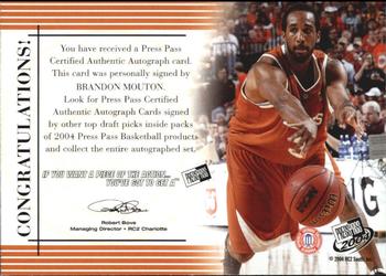 2004 Press Pass - Autographs #NNO Brandon Mouton Back