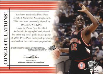 2004 Press Pass - Autographs Blue #37 Damien Wilkins Back
