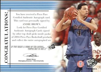 2004 Press Pass - Autographs Gold #5 Andre Brown Back