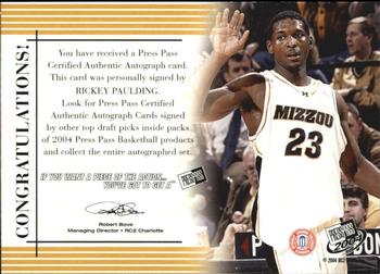 2004 Press Pass - Autographs Gold #24 Rickey Paulding Back