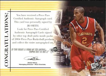 2004 Press Pass - Autographs Gold #29 J.R. Smith Back