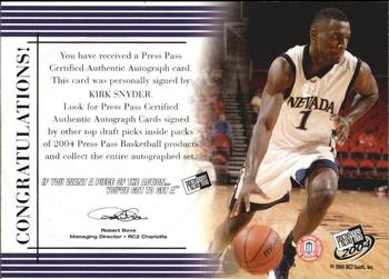 2004 Press Pass - Autographs Gold #30 Kirk Snyder Back