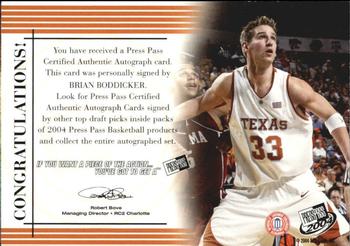 2004 Press Pass - Autographs Silver #4 Brian Boddicker Back
