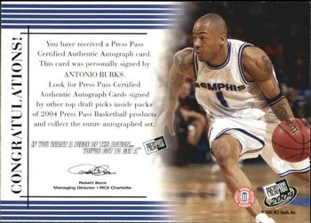 2004 Press Pass - Autographs Silver #6 Antonio Burks Back